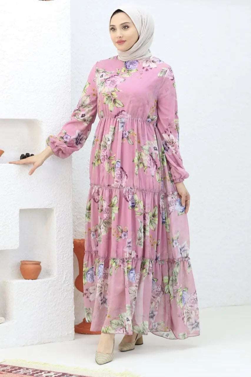 Dusty Rose Floral Chiffon Maxi Dress - 40 Dusty Rose Floral Chiffon Maxi Dress - 40
