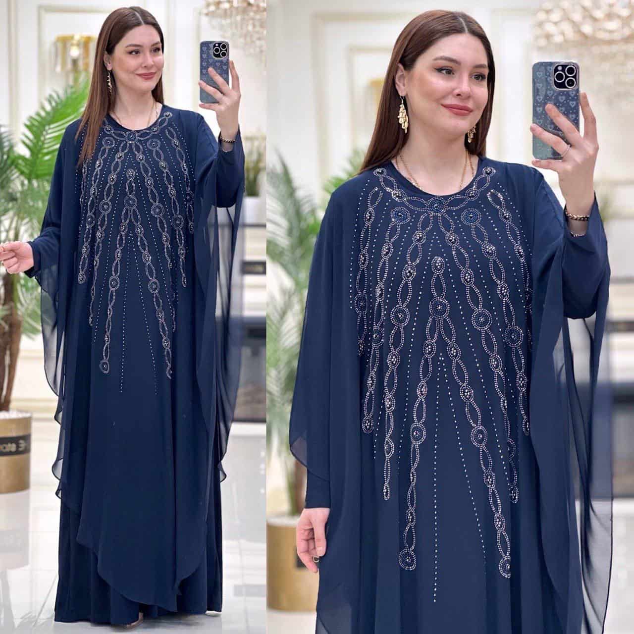 Navy Chiffon Top Abaya - Rosama Fashion