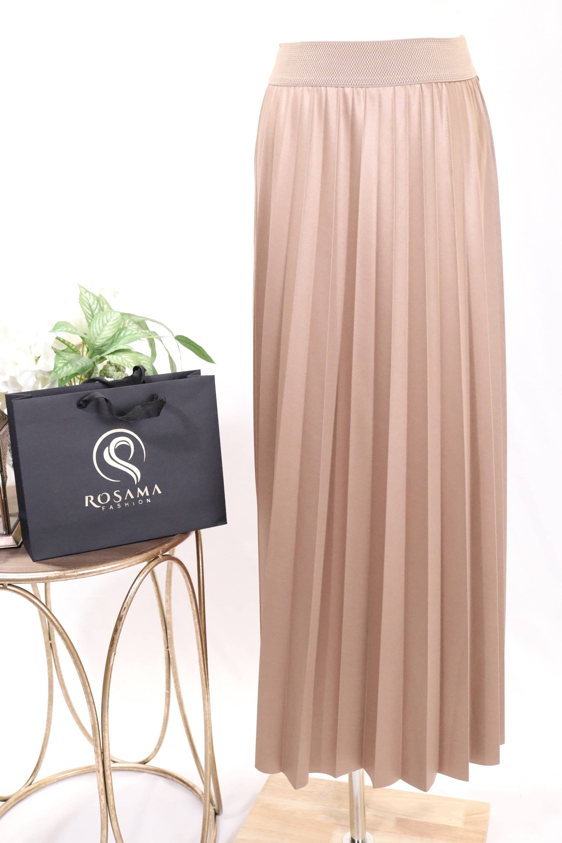 Solid-Pleated-Skirt-Beige-2-Rosama-Fashion