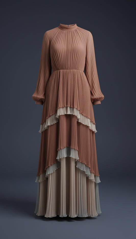 Mocha rose layered maxi dress