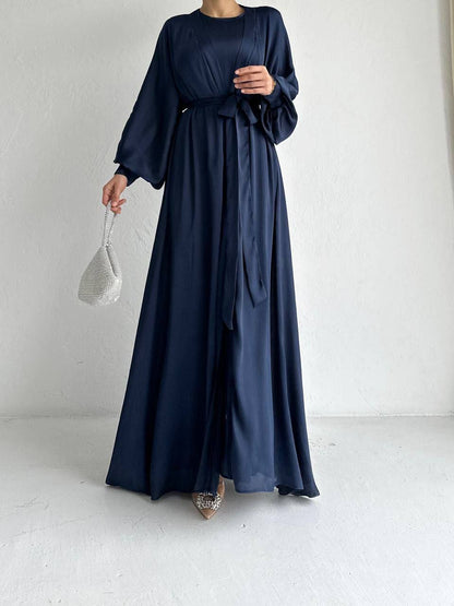 Blue Open Kimono Abaya Set