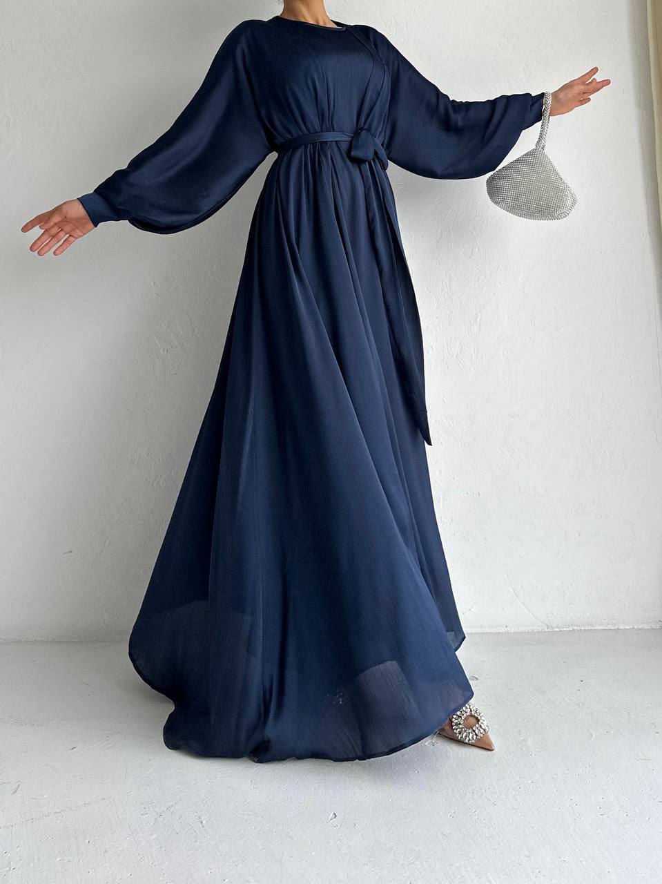 Blue Open Kimono Abaya Set