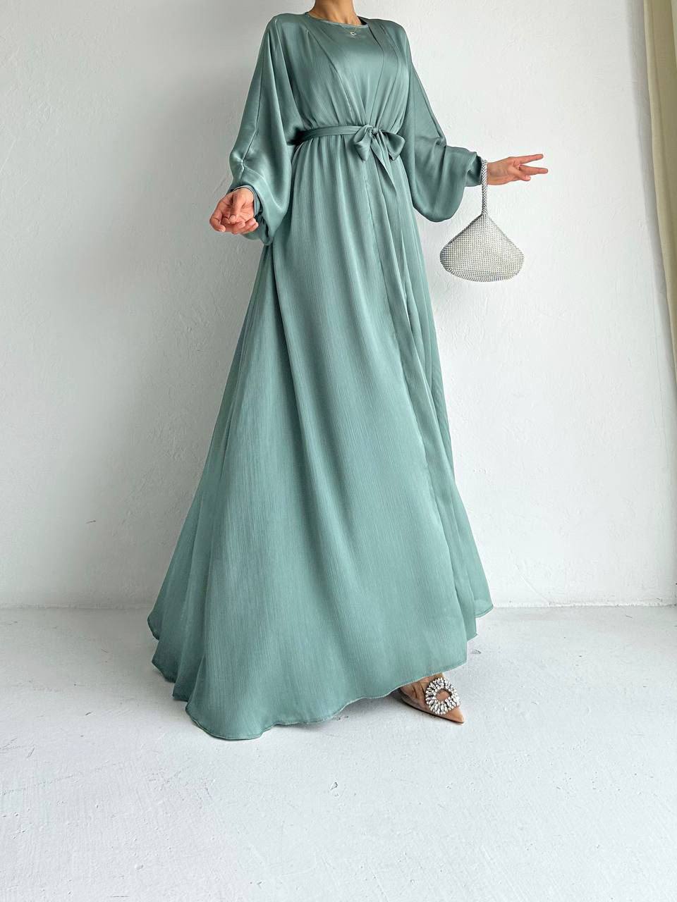 Mint Open Kimono Abaya Set