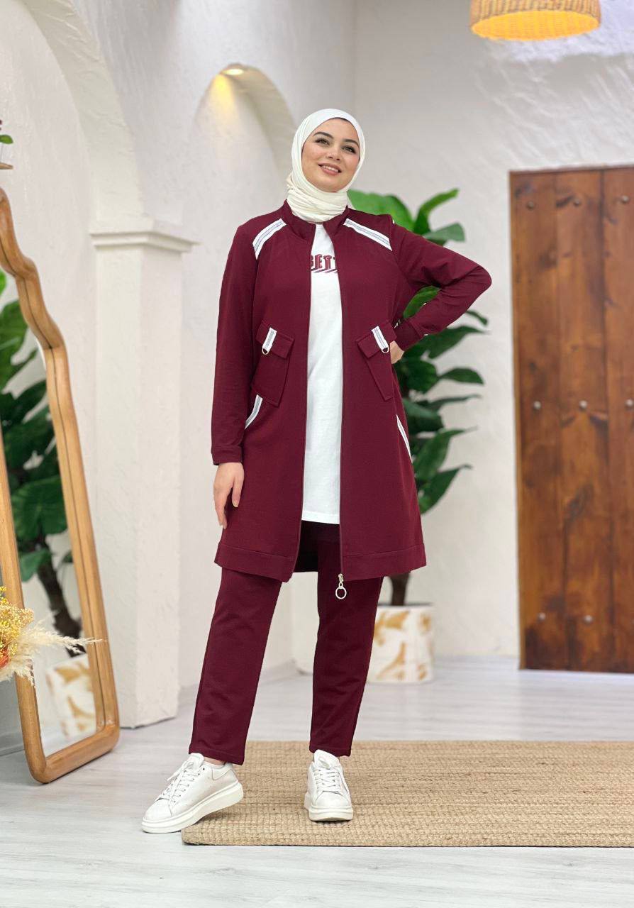 Burgundy Tracksuit 3 Piece Set