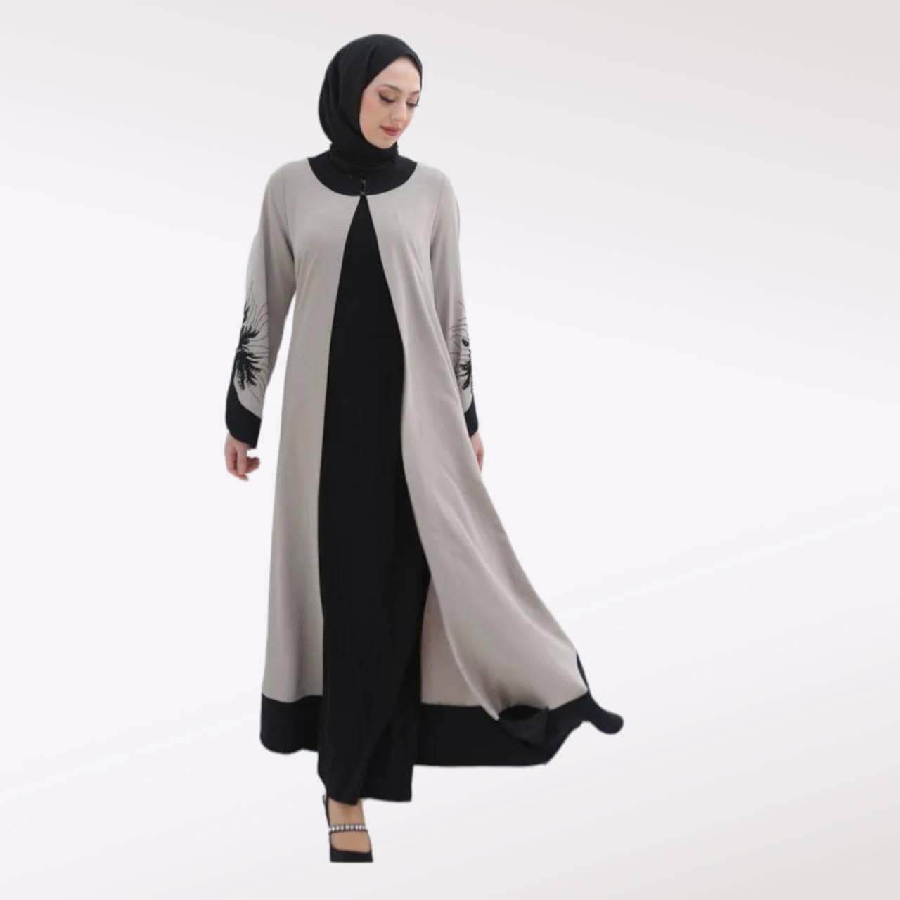 2-Piece-Beige-And-Black-Abaya-Set-4-rosama-fashion