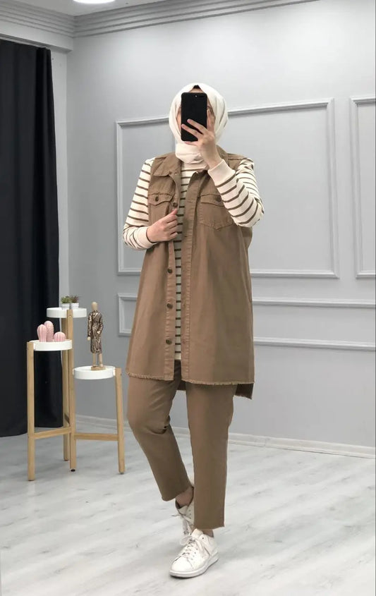 3 piece Linen Denim Set | Rosama Fashion