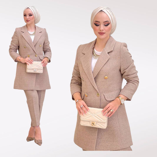 Muslim Fashion 2 Piece Women Sets Abaya Dubai Top And Wrinkle Loose Pants  Suit Modest Pakistani Clothes Ensemble Femme M size One size Color light  khaki set