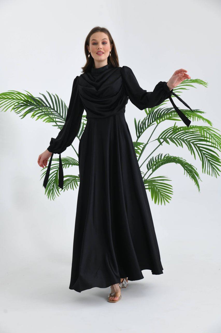 Black Satin Maxi Dress - Rosama Fashion