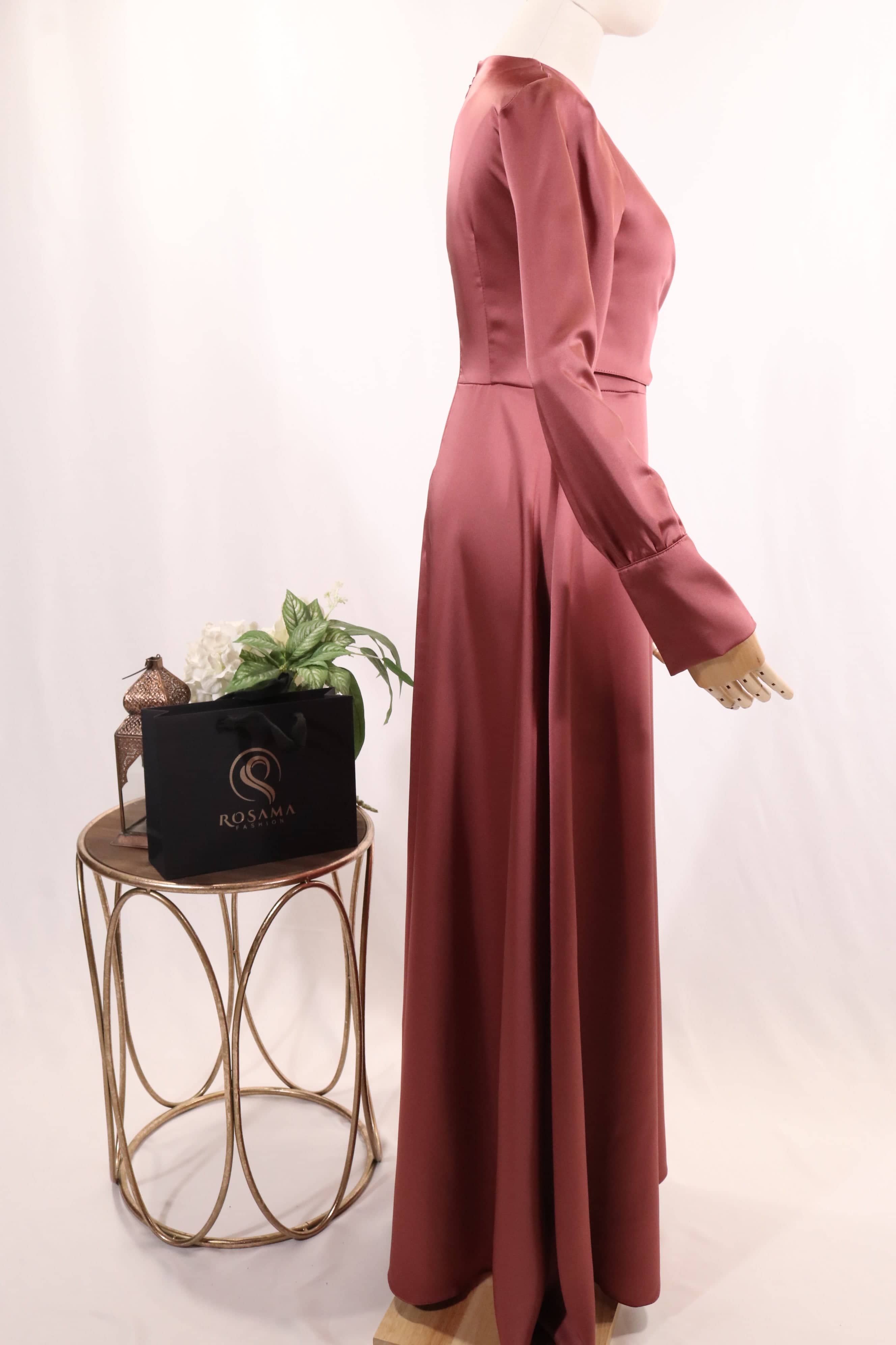 Shop Dark Rose Satin Maxi Dress for Women Perfect for Formal Events Rosama Fashion