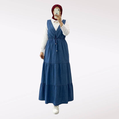 Denim Dress Set with White Shirt | Rosama Fashion