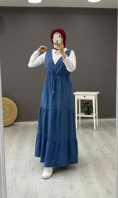 Denim Dress Set with White Shirt | Rosama Fashion