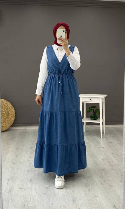 Denim Dress Set with White Shirt | Rosama Fashion