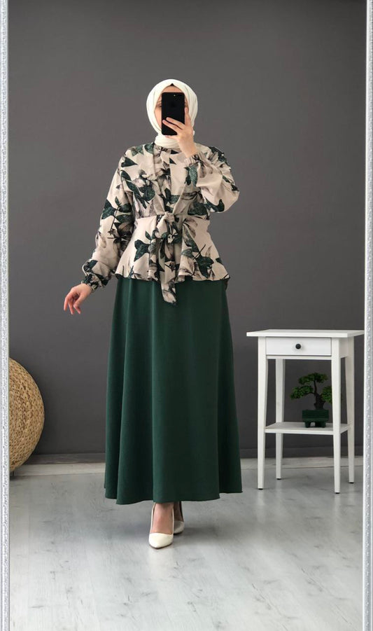 Muslim Fashion 2 Piece Women Sets Abaya Dubai Top And Wrinkle Loose Pants  Suit Modest Pakistani Clothes Ensemble Femme M size One size Color light  khaki set