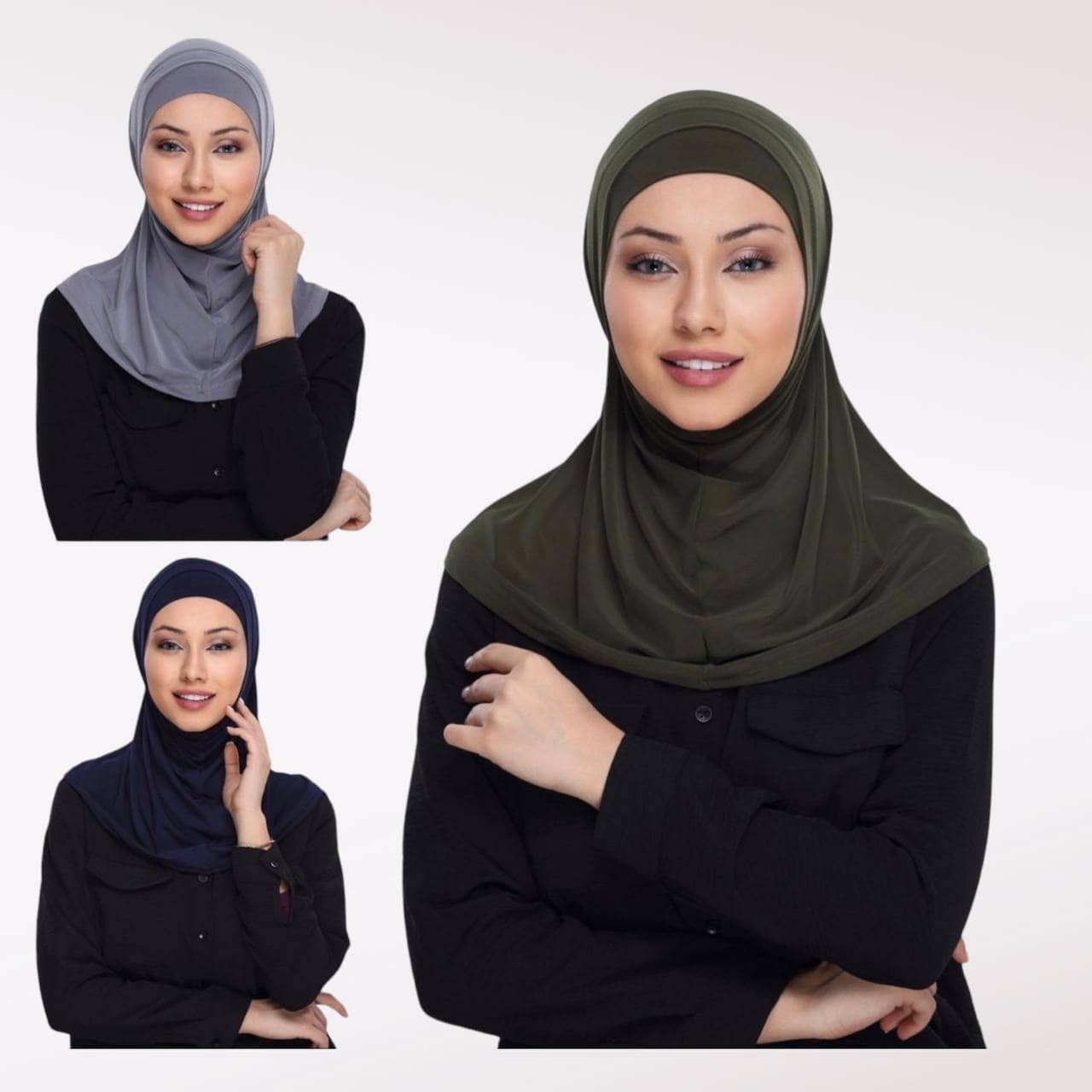Grey | Dark Green | Navy Blue Two Piece Hijab Rosama Fashion