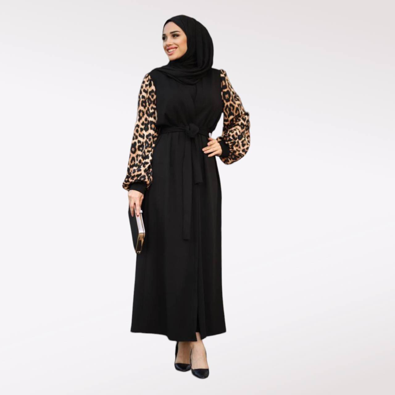 Leopard-Print-Sleeve-Open-Abaya-1-Rosama-Fashion
