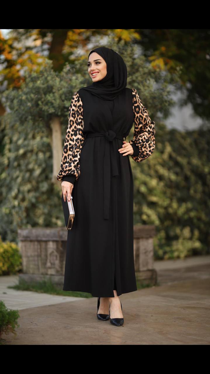 Leopard-Print-Sleeve-Open-Abaya-2-Rosama-Fashion