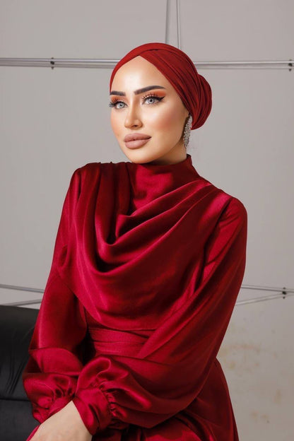 Red Satin Dress - Rosama Fashion