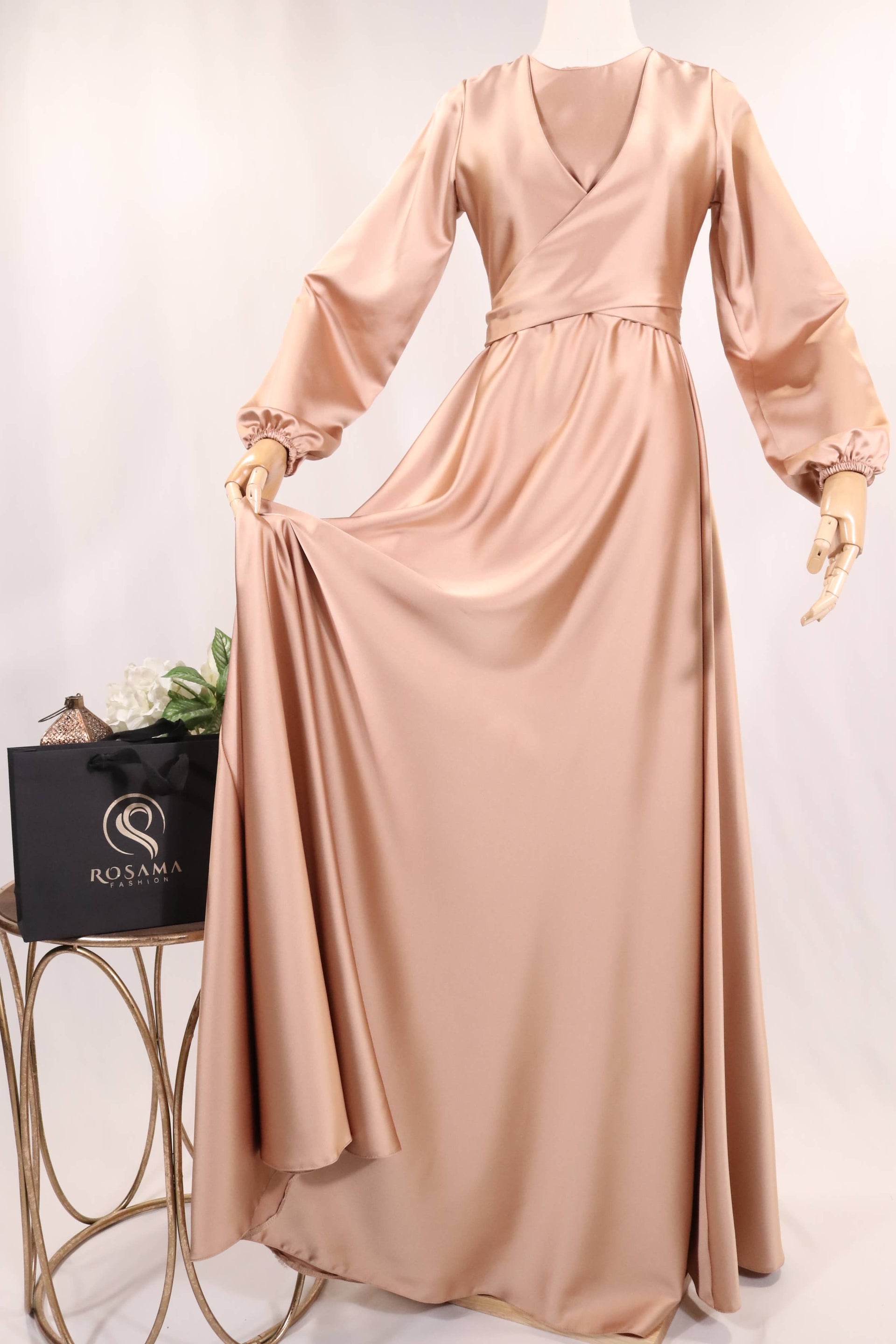 satin wrap maxi dress Plus Size Green Silk Maxi Dress: Long Sleeve Wrap Wedding Guest Gown